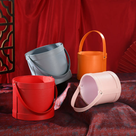 Leather Round Box with Handle