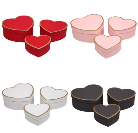 Gold Edge Heart Box - set of 3